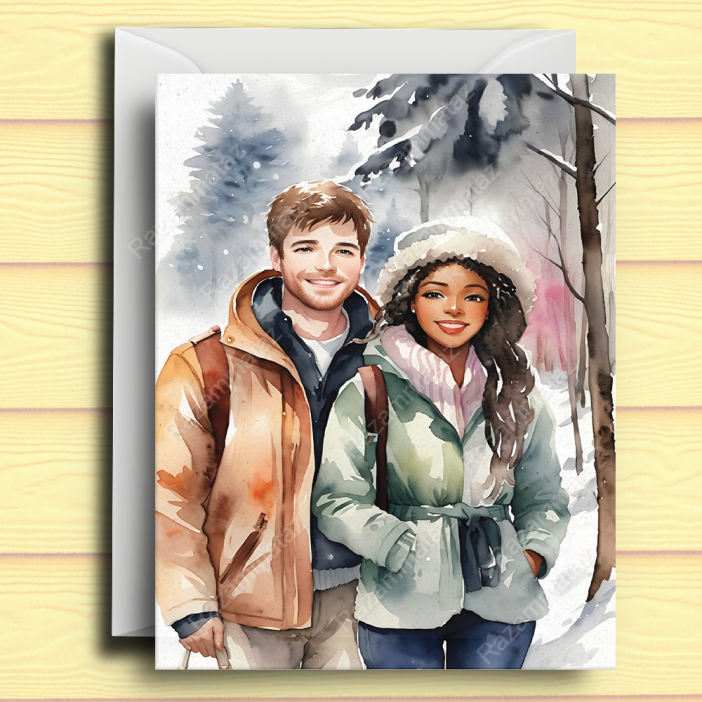 Interracial Couple A Christmas Card